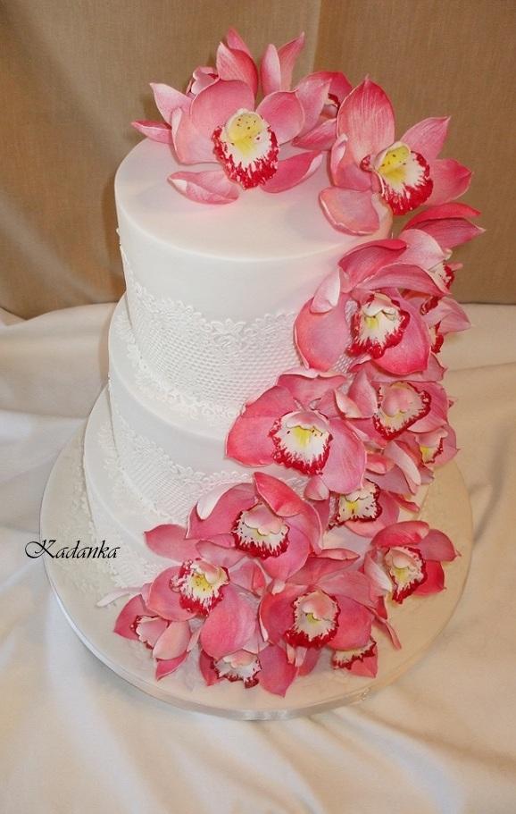 Hlavná svadobná s orchid. cymbídia a s rdcom, torta, Svadobné torty Hlavná svadobná s orchid. cymbídia a s rdcom, torta, Svadobné torty, Kadanka, 2