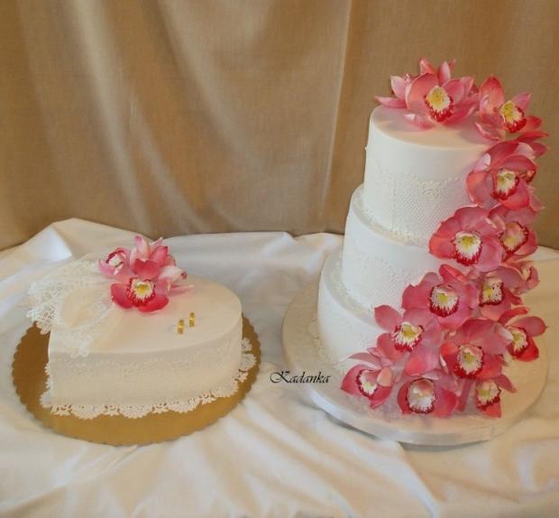 Hlavná svadobná s orchid. cymbídia a s rdcom, torta, Svadobné torty Hlavná svadobná s orchid. cymbídia a s rdcom, torta, Svadobné torty, Kadanka, 4