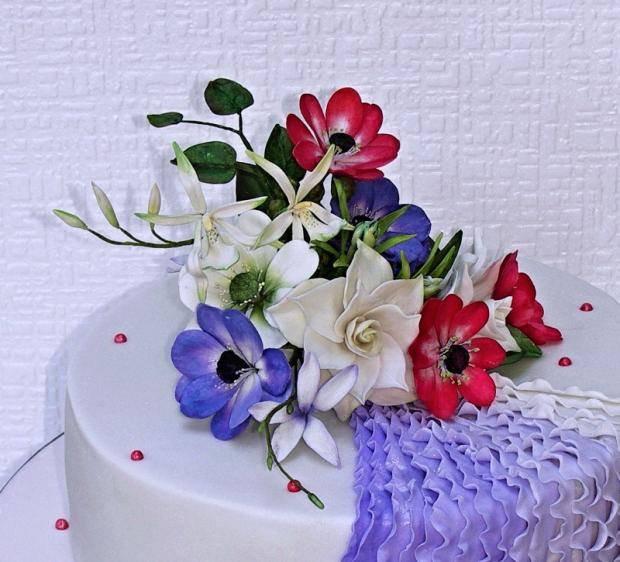 Gardénie a anemonky, torta, Narodeninové torty Gardénie a anemonky, torta, Narodeninové torty, bezana, 2
