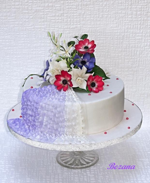 Gardénie a anemonky, torta, Narodeninové torty Gardénie a anemonky, torta, Narodeninové torty, bezana, 1