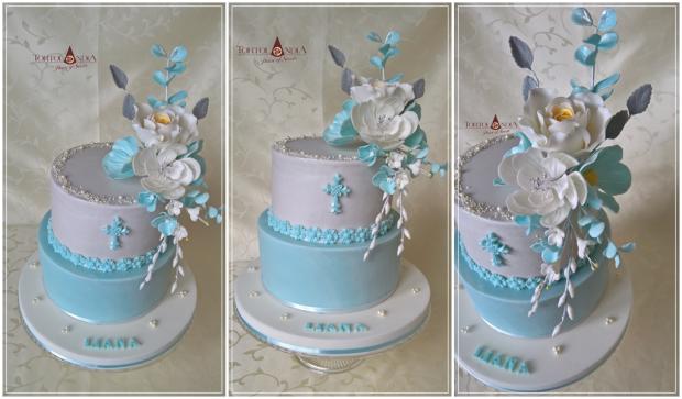 Elegantná modro-biela s kytičkou, torta, Torty na cirkevné sviatky Elegantná modro-biela s kytičkou, torta, Torty na cirkevné sviatky, Tortolandia.sk, 3