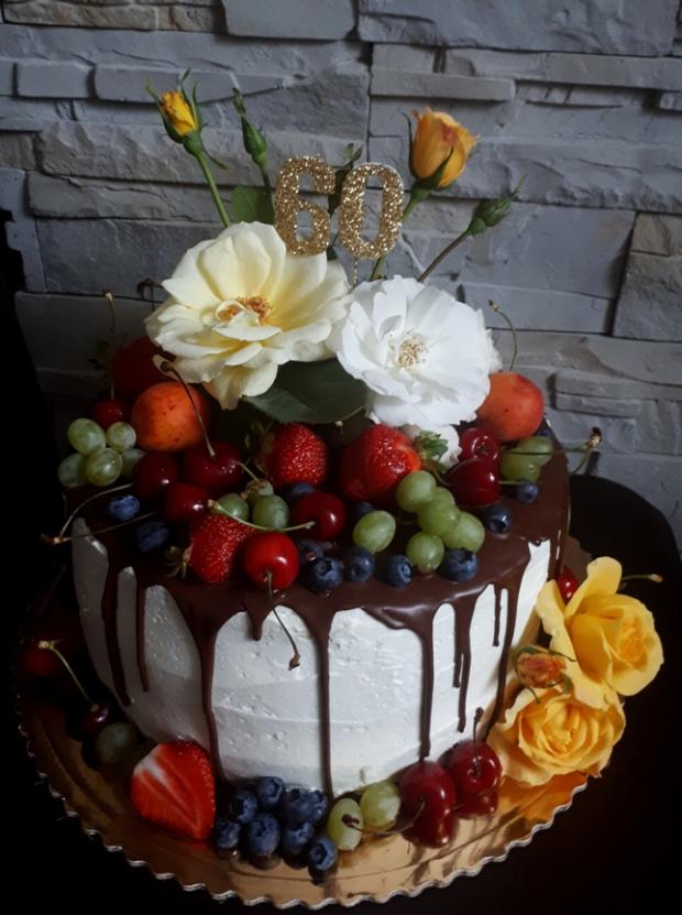 Jubilejná - (mascarpone + ovocie + živé kvety ), torta, Narodeninové torty, MartinaO, 1