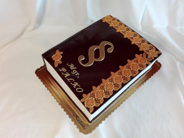 Promočná kniha v čokoládovo zlatom..., torta, Torty - škola, stužková, Kadanka, 1