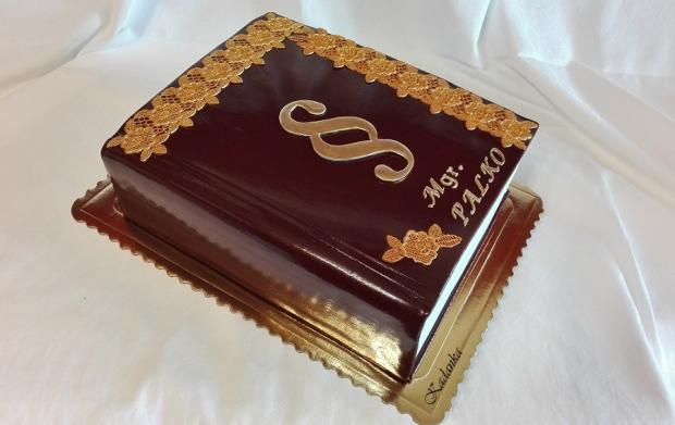 Promočná kniha v čokoládovo zlatom..., torta, Torty - škola, stužková, Kadanka, 2