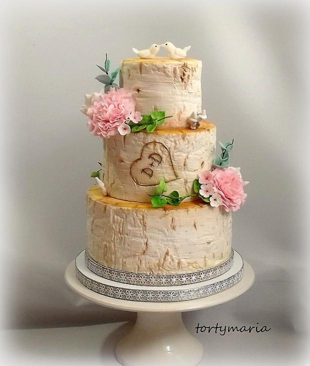 Svadobnás imitáciou brezy, torta, Svadobné torty Svadobnás imitáciou brezy, torta, Svadobné torty, maria285, 1