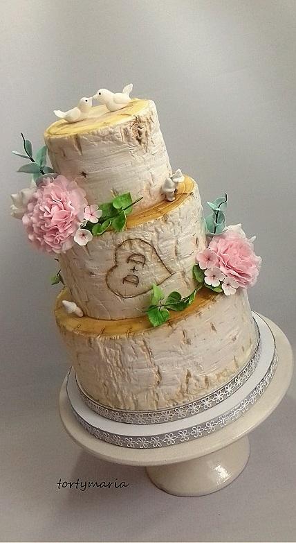 Svadobnás imitáciou brezy, torta, Svadobné torty Svadobnás imitáciou brezy, torta, Svadobné torty, maria285, 2
