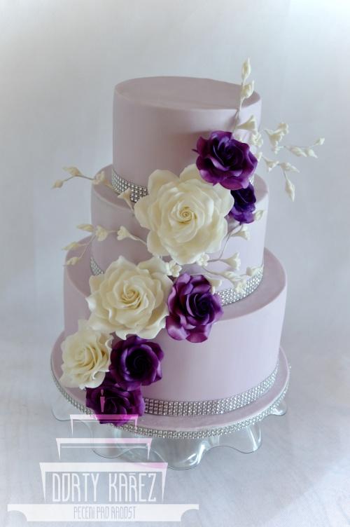Fialový svatební dort s růžemi, torta, Svadobné torty Fialový svatební dort s růžemi, torta, Svadobné torty, Dorty Karez, 1