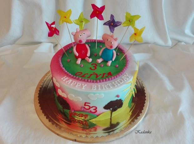 Prasiatka peppa pig s vrtuľkami pre Olíviu a jej otecka, torta, Rozprávkové torty, Kadanka, 1