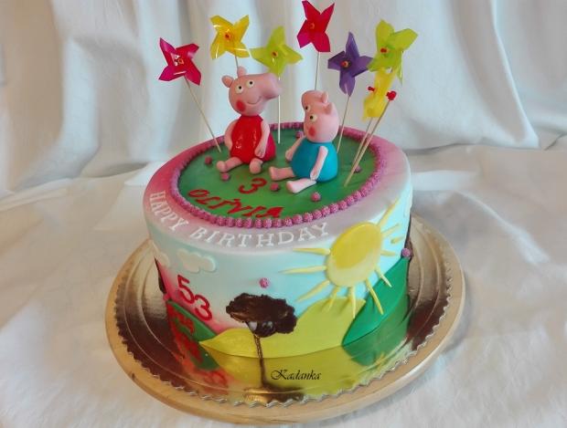 Prasiatka peppa pig s vrtuľkami pre Olíviu a jej otecka, torta, Rozprávkové torty, Kadanka, 2