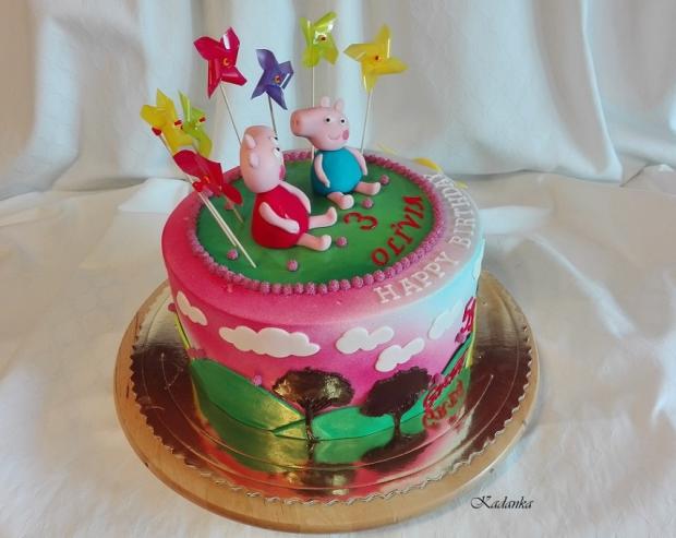 Prasiatka peppa pig s vrtuľkami pre Olíviu a jej otecka, torta, Rozprávkové torty, Kadanka, 3