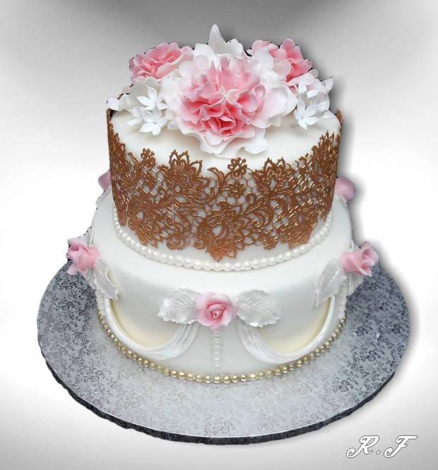 svadobna v bielo ruzovej farbe, torta, Svadobné torty, Ruzena Farkasova, 1