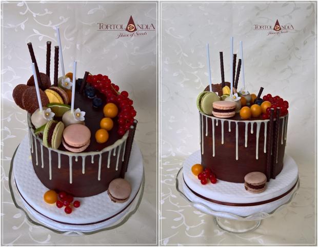 Drip cake s makrónkami a ovocím, torta, Čokoládové torty, Tortolandia.sk, 1