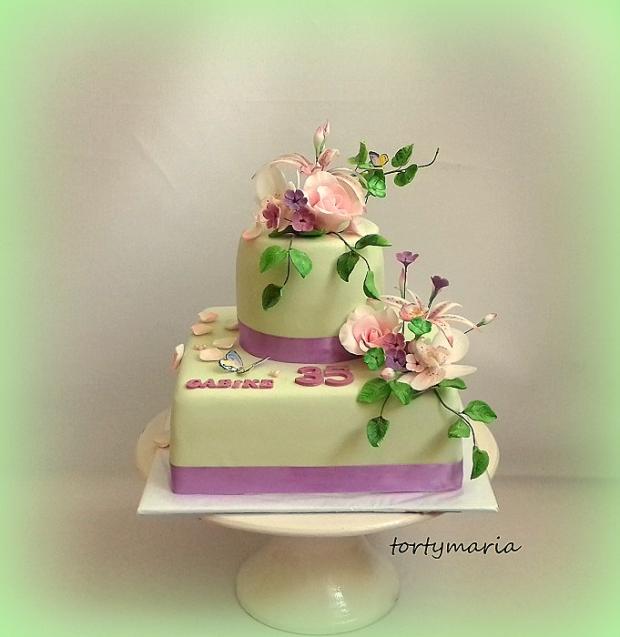 zelenkavo fialková s kvetmi, torta, Narodeninové torty zelenkavo fialková s kvetmi, torta, Narodeninové torty, maria285, 1