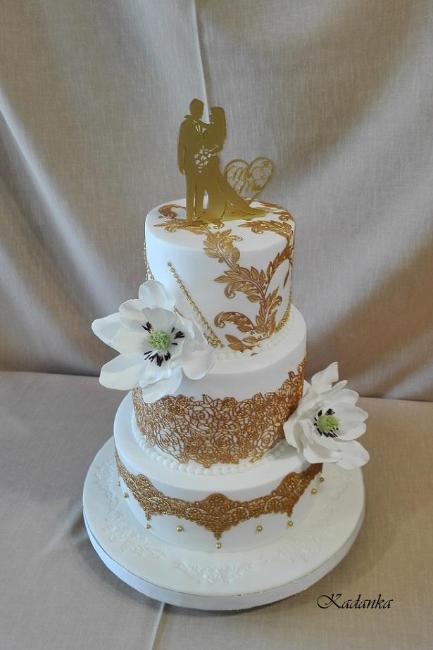 Svadobná v zlato bielom šate..., torta, Svadobné torty, Kadanka, 1