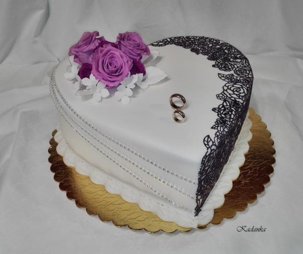 Svadobné srdce do daru vo fialovo bielom..., torta, Svadobné torty, Kadanka, 1