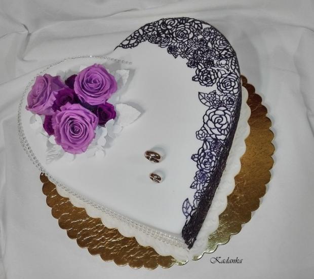 Svadobné srdce do daru vo fialovo bielom..., torta, Svadobné torty, Kadanka, 2