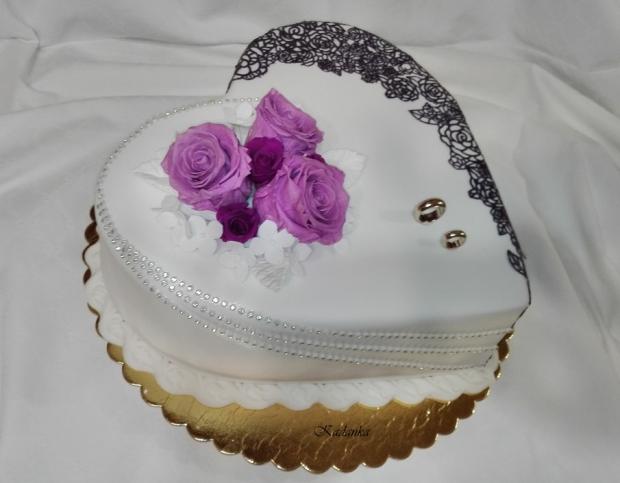 Svadobné srdce do daru vo fialovo bielom..., torta, Svadobné torty, Kadanka, 3