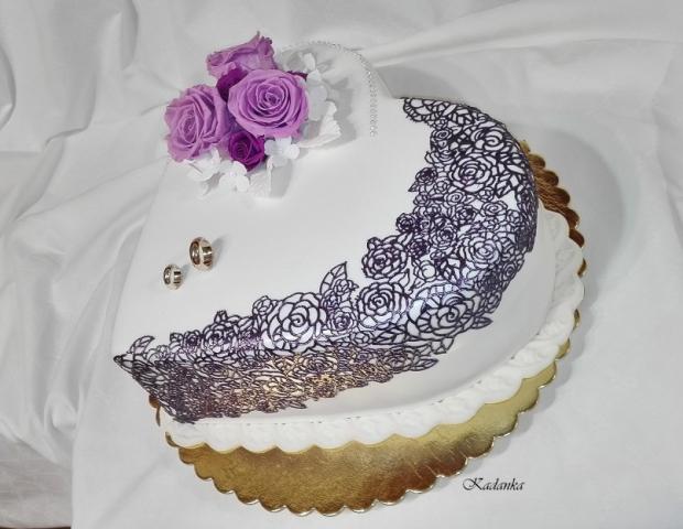 Svadobné srdce do daru vo fialovo bielom..., torta, Svadobné torty, Kadanka, 4