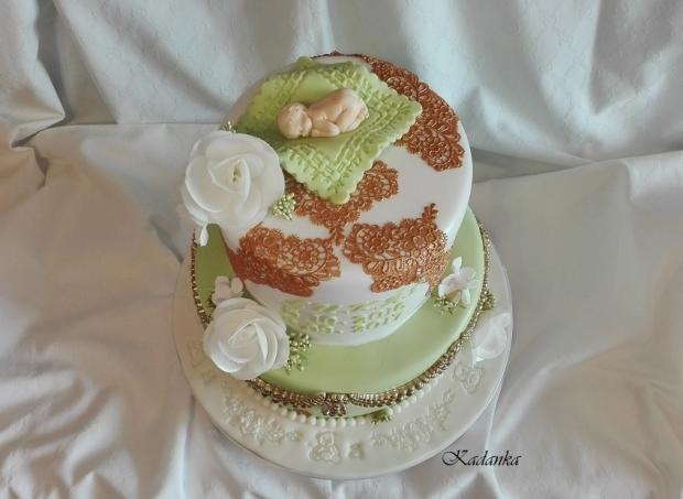 Na krstiny v zelenkavo zlatom..., torta, Torty na krstiny, Kadanka, 3