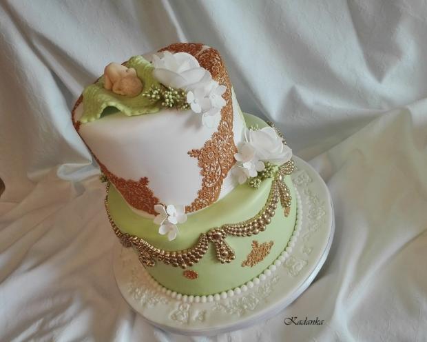 Na krstiny v zelenkavo zlatom..., torta, Torty na krstiny, Kadanka, 5