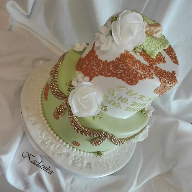 Na krstiny v zelenkavo zlatom..., torta, Torty na krstiny, Kadanka, 6