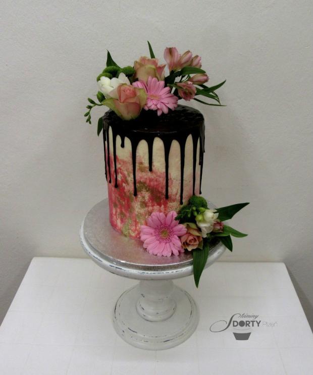 Drip s živými květy, torta, Drip torty, Stániny dorty, 1