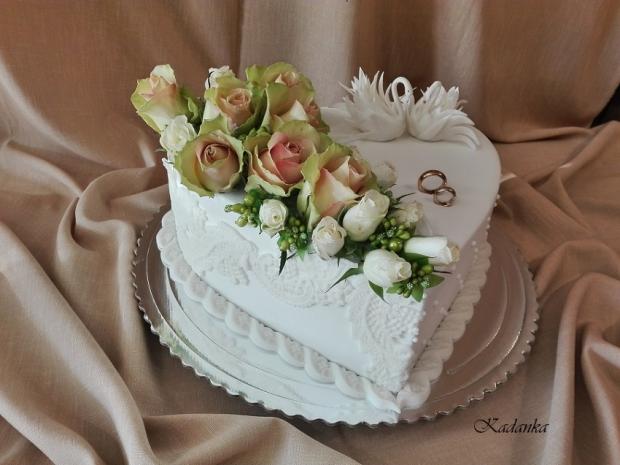 Svadobné srdce s labuťami..., torta, Svadobné torty Svadobné srdce s labuťami..., torta, Svadobné torty, Kadanka, 2