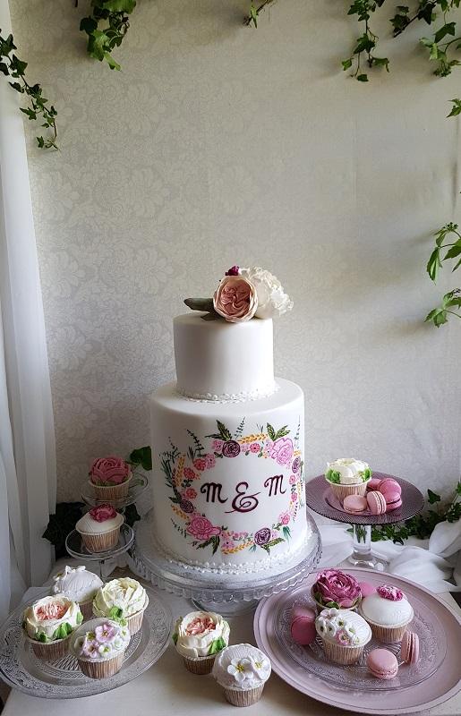 svadobná - s ručne maľovaným motívom z oznámenia, torta, Svadobné torty svadobná - s ručne maľovaným motívom z oznámenia, torta, Svadobné torty, Tatjana Dobrovičová, 1