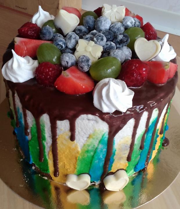 Farebná k výročiu, torta, Drip torty, tortysophia.sk, 1