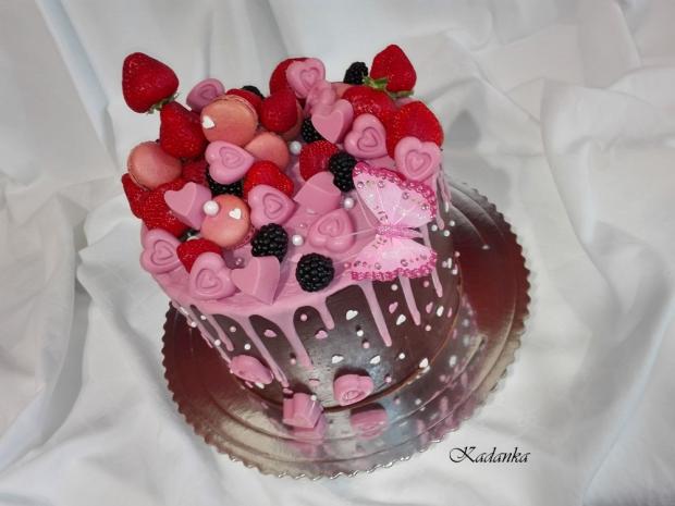 Drip torta čokoládovo ružová srdiečková...., torta, Drip torty, Kadanka, 2