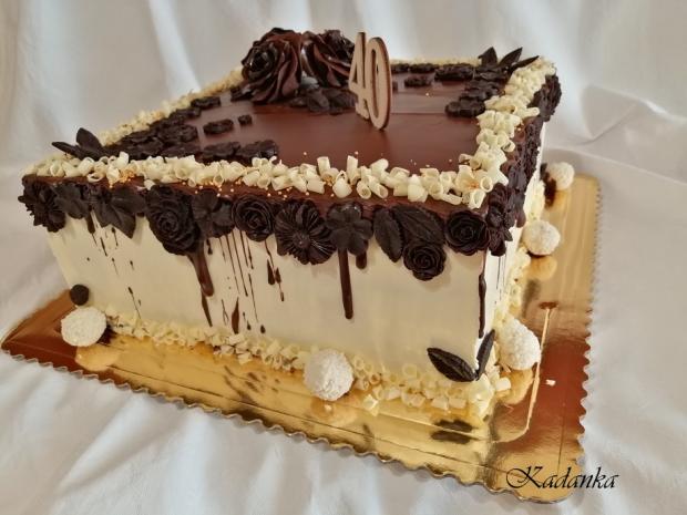 Drip tortička s čokoládovým reliéfom a čokoládovými ružami..., torta, Drip torty, Kadanka, 5