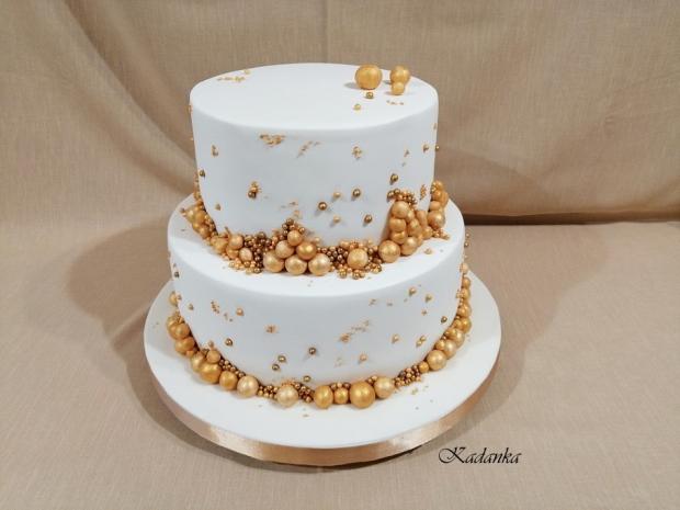 Svadobná so zlatými guličkami..., torta, Svadobné torty, Kadanka, 1