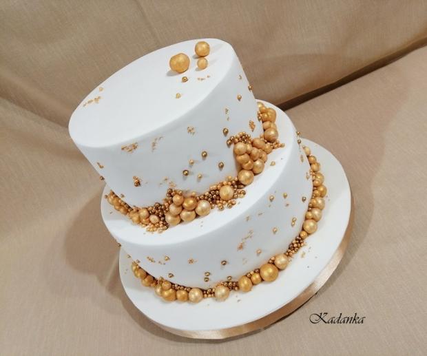 Svadobná so zlatými guličkami..., torta, Svadobné torty, Kadanka, 4