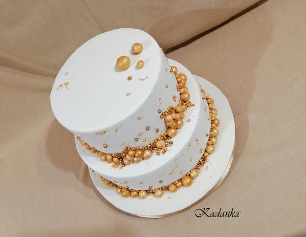 Svadobná so zlatými guličkami..., torta, Svadobné torty, Kadanka, 2
