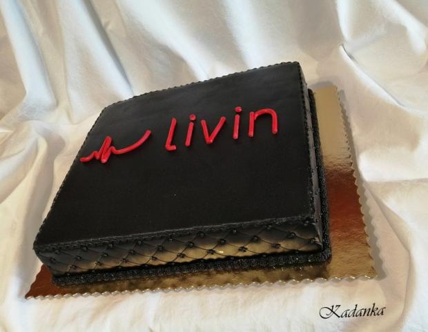 Na akciu v čiernom s logom "Livin", torta, Torty - škola, stužková, Kadanka, 2