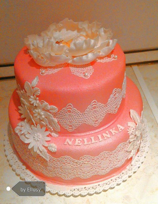 Ružová s čipkou, torta, Torty na krstiny, Mišela, 1