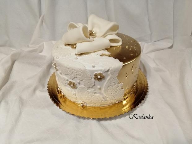 Zlato biely dezertík k výročiu..., torta, Narodeninové torty, Kadanka, 2