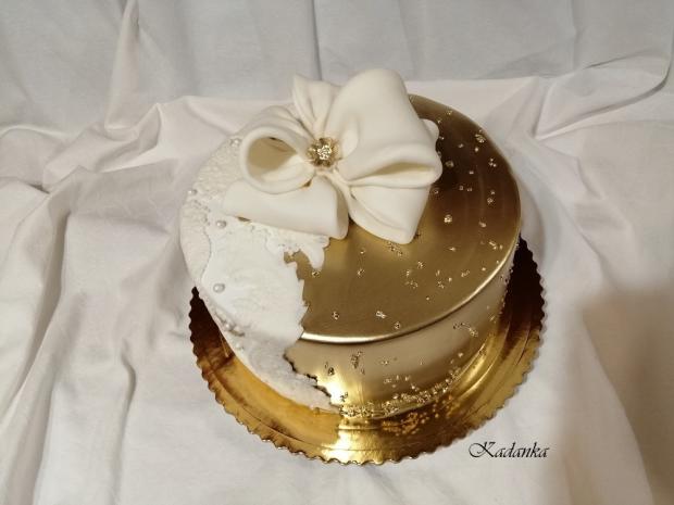 Zlato biely dezertík k výročiu..., torta, Narodeninové torty, Kadanka, 4