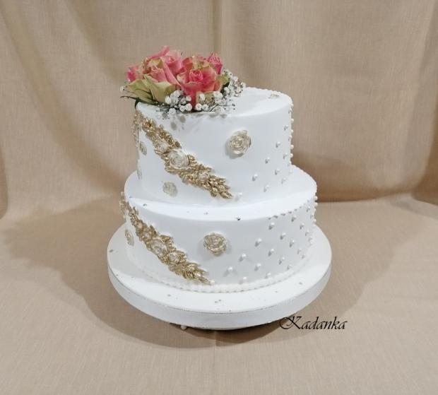 Svadobné bielo zlaté do daru..., torta, Svadobné torty, Kadanka, 3