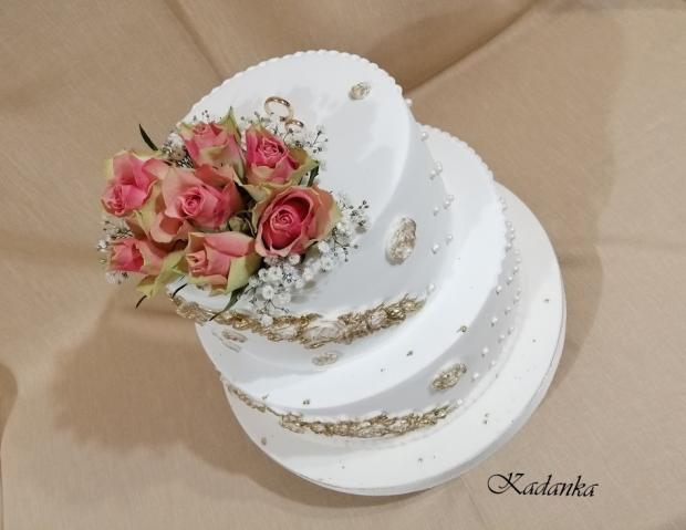 Svadobné bielo zlaté do daru..., torta, Svadobné torty, Kadanka, 4