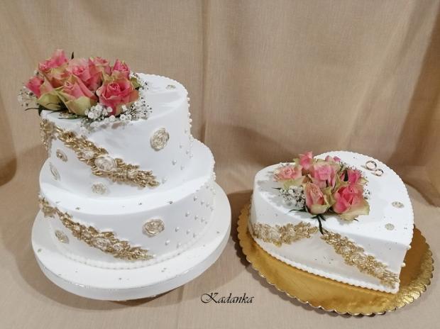 Svadobné bielo zlaté do daru..., torta, Svadobné torty, Kadanka, 1