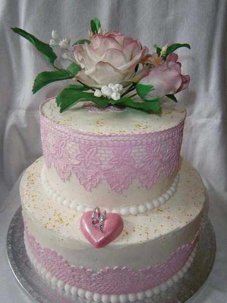 Torta svadobná s ružovou krajkou, torta, Svadobné torty, Katka LB, 1