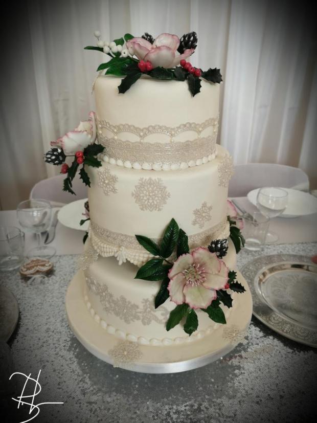 Svadobná s vianočnou ružou (čemericou), torta, Svadobné torty, Bohus_L, 1