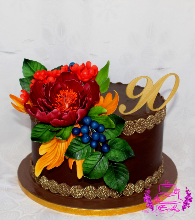 Na 90ku s ganaché a cukrovými kvetmi, torta, Narodeninové torty, amerika, 1