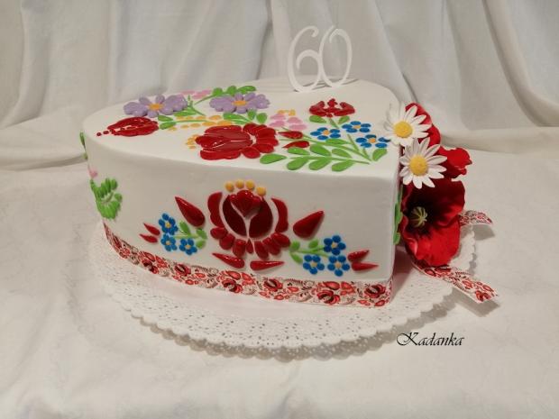 Vyšívané ľudové srdiečko k výročiu..., torta, Narodeninové torty, Kadanka, 3