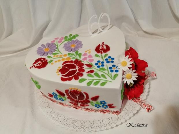 Vyšívané ľudové srdiečko k výročiu..., torta, Narodeninové torty, Kadanka, 4