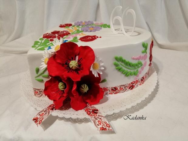 Vyšívané ľudové srdiečko k výročiu..., torta, Narodeninové torty, Kadanka, 2