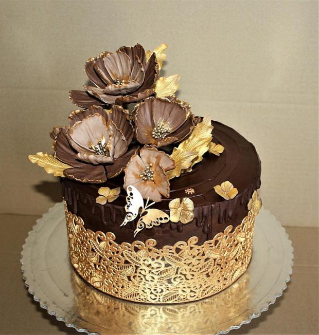 Čokoládová drip torta so zlatou čipkou, torta, Drip torty, stanula, 1