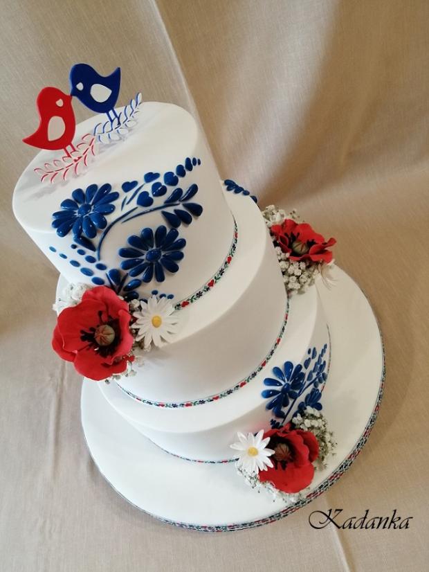 Svadobná s vyšívaným ľudovým motívom ..., torta, Svadobné torty, Kadanka, 2
