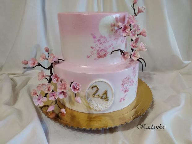 Narodeninová perleťovo ružovo biela, torta, Narodeninové torty, Kadanka, 1